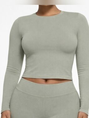 Skims Cotton Jersey Long Sleeve T SHIRT Top Mineral Green XSmall NWT
